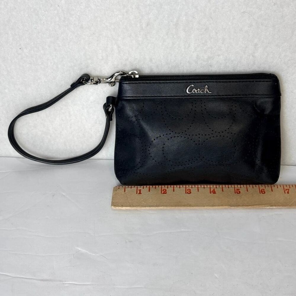 Coach Perforated Classic C-Signature Logo Leather Black Wristlet - Picture 2 of 6